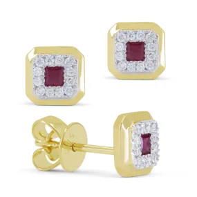 0.12Ct Ruby Stud Earrings In 14K Yellow Gold