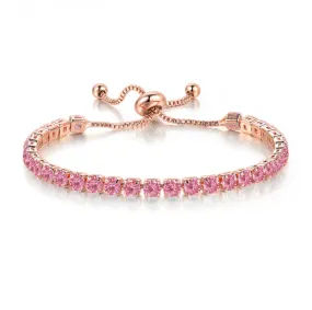 10k Rose Gold 7 Cttw Created Pink Sapphire Round Adjustable Tennis Plated Bracelet