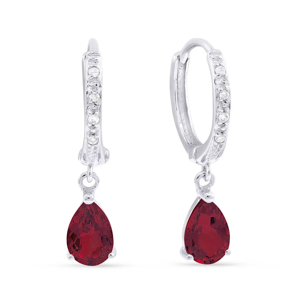1.1ct Created Ruby Drop/Dangle Earrings in 14K White Gold