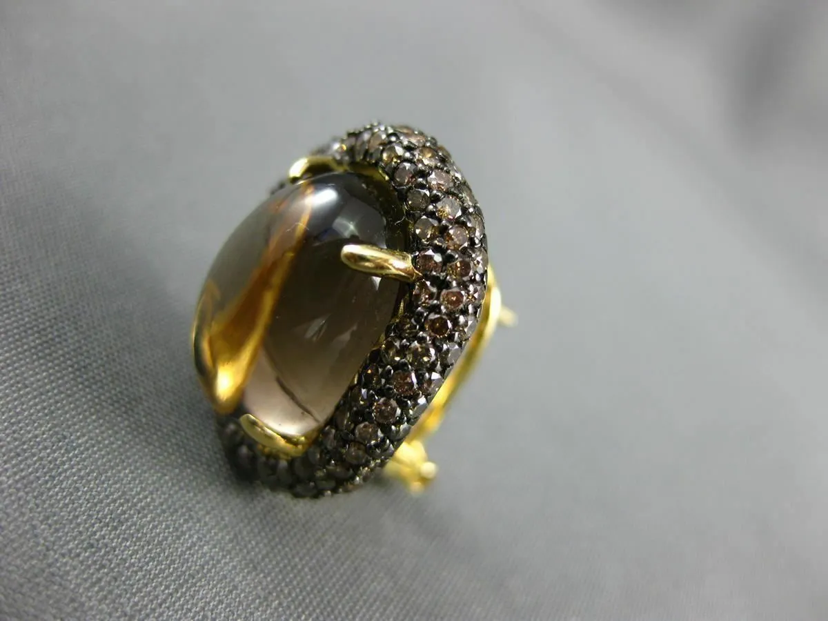 12.50CT CHOCOLATE FANCY DIAMOND & SMOKY TOPAZ 18K YELLOW GOLD OVAL HALO EARRINGS