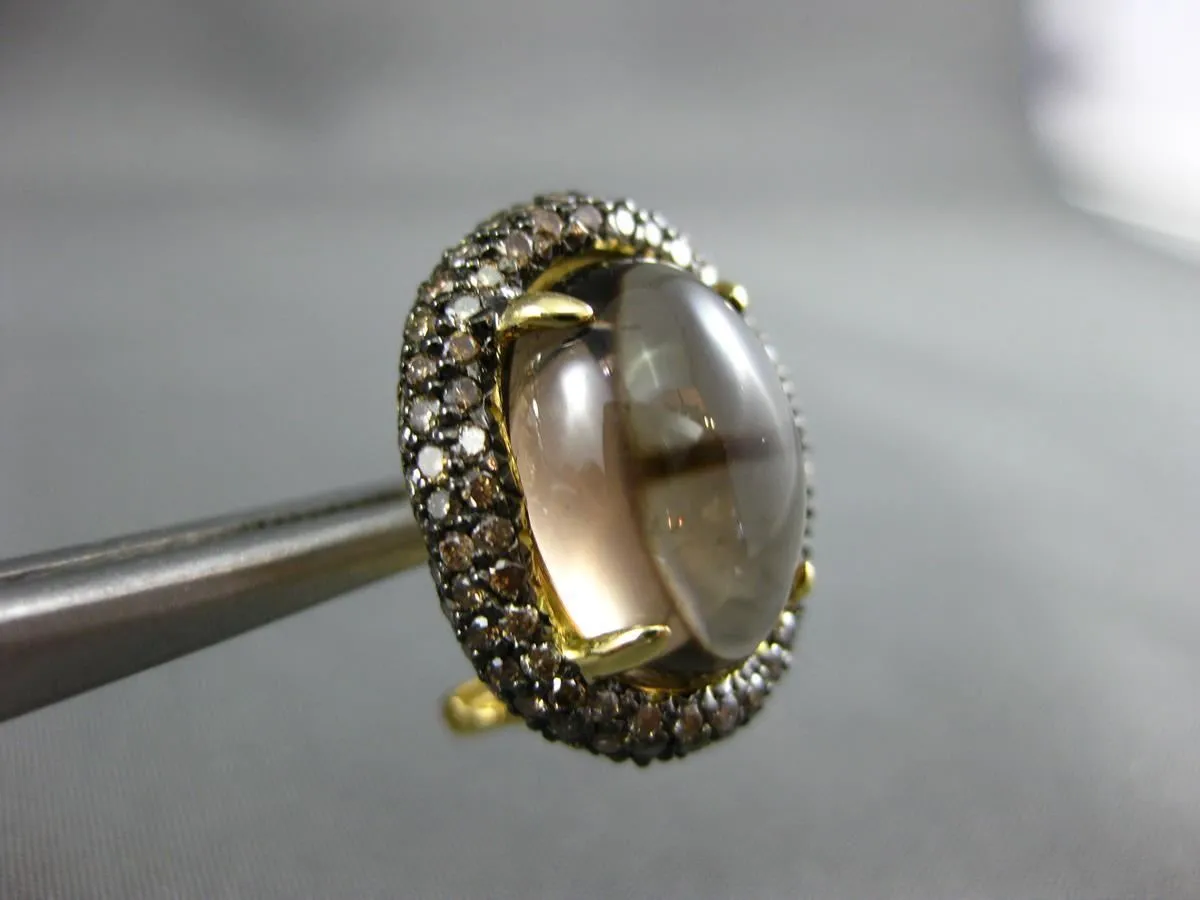 12.50CT CHOCOLATE FANCY DIAMOND & SMOKY TOPAZ 18K YELLOW GOLD OVAL HALO EARRINGS