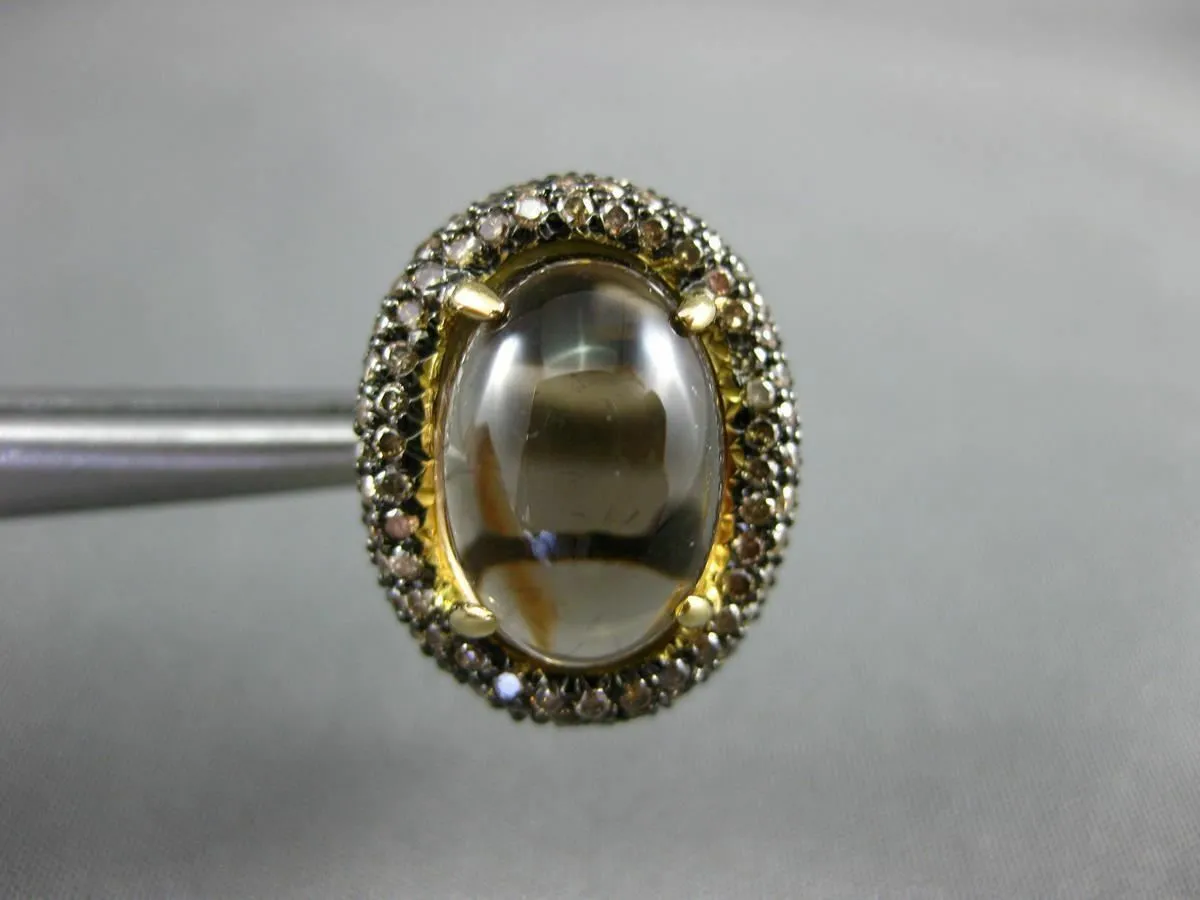 12.50CT CHOCOLATE FANCY DIAMOND & SMOKY TOPAZ 18K YELLOW GOLD OVAL HALO EARRINGS
