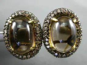 12.50CT CHOCOLATE FANCY DIAMOND & SMOKY TOPAZ 18K YELLOW GOLD OVAL HALO EARRINGS