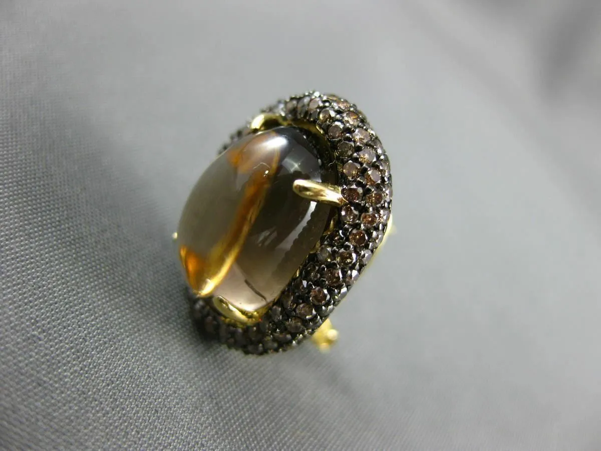 12.50CT CHOCOLATE FANCY DIAMOND & SMOKY TOPAZ 18K YELLOW GOLD OVAL HALO EARRINGS