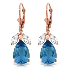 13 Carat 14K Solid Rose Gold Leverback Earrings Blue Topaz Rose Topaz
