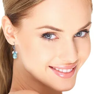 14.4 Carat 14K Solid White Gold Leverback Earrings Blue White Topaz