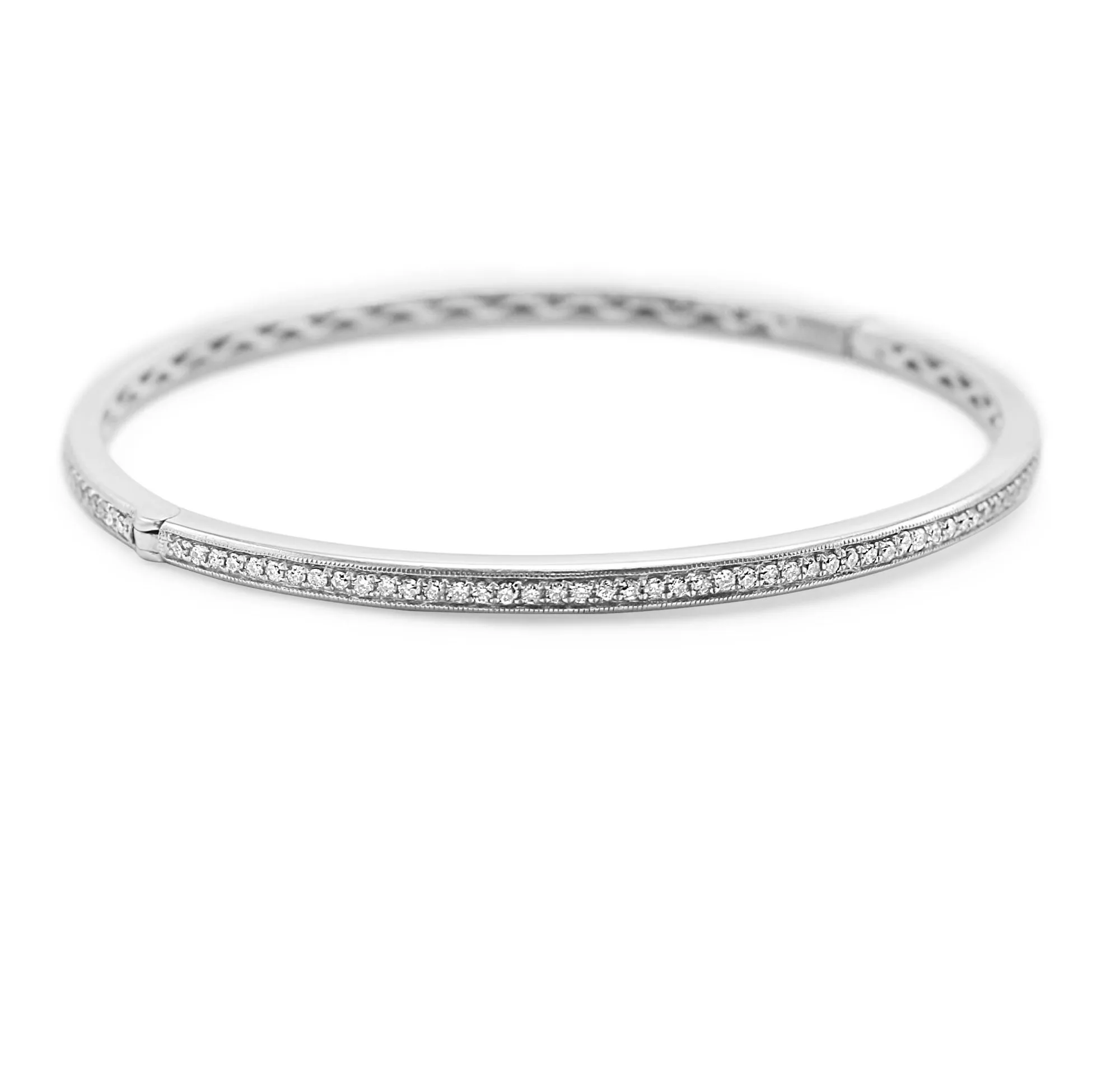 14ct White Gold Brilliant Cut Diamond Set Hinged Bangle