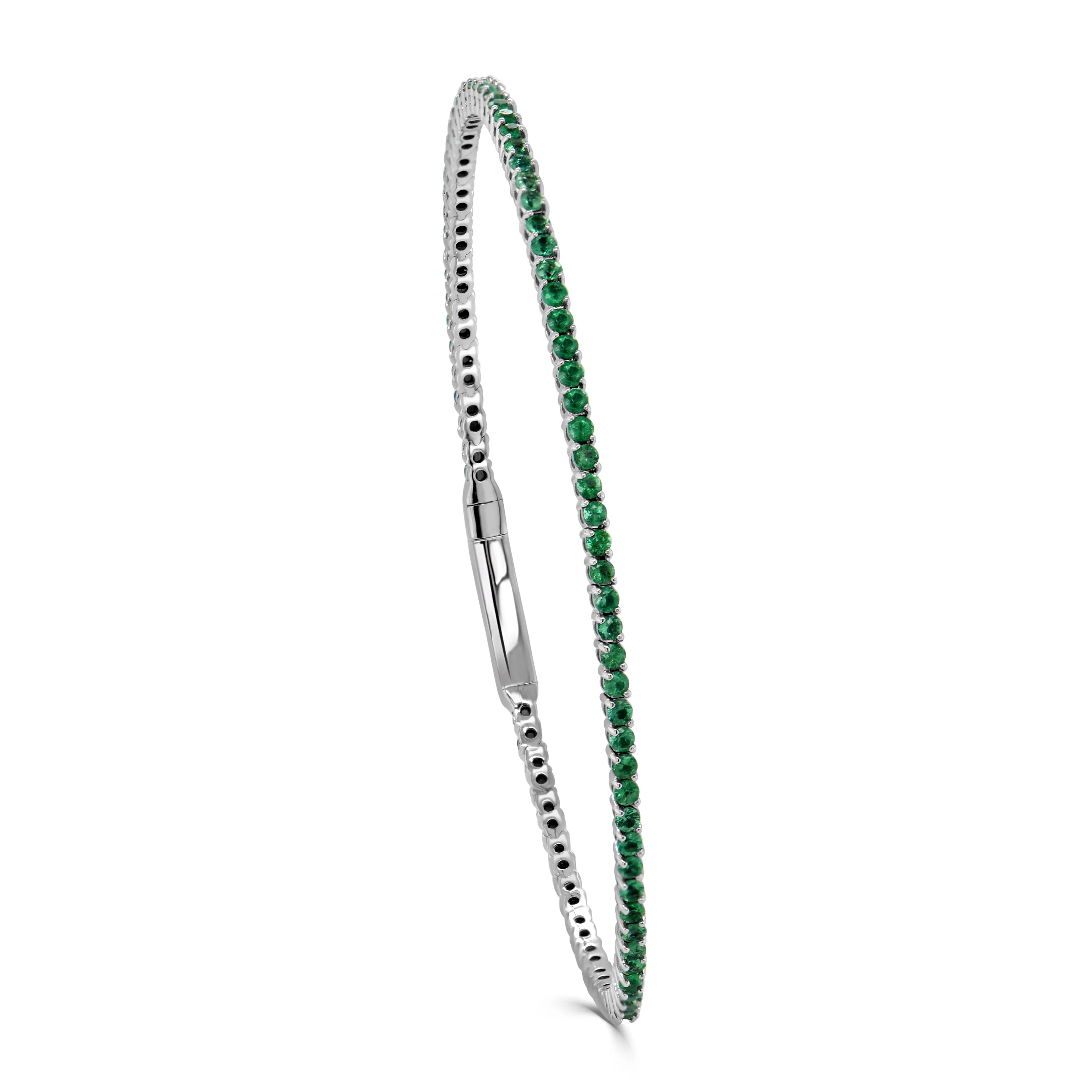 14K Gold & Green Emerald Flexible Eternity Bangle - 2.22ct