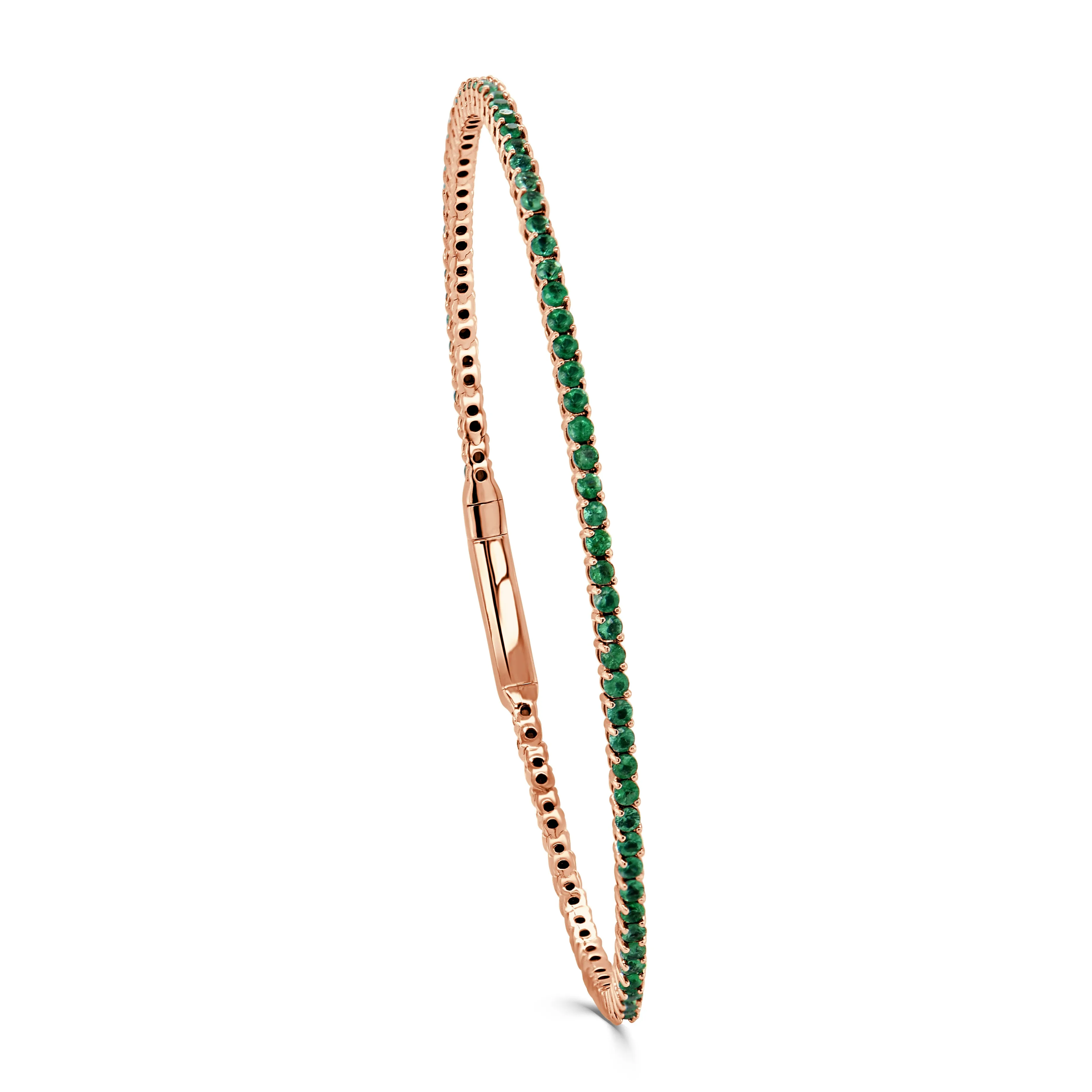 14K Gold & Green Emerald Flexible Eternity Bangle - 2.22ct