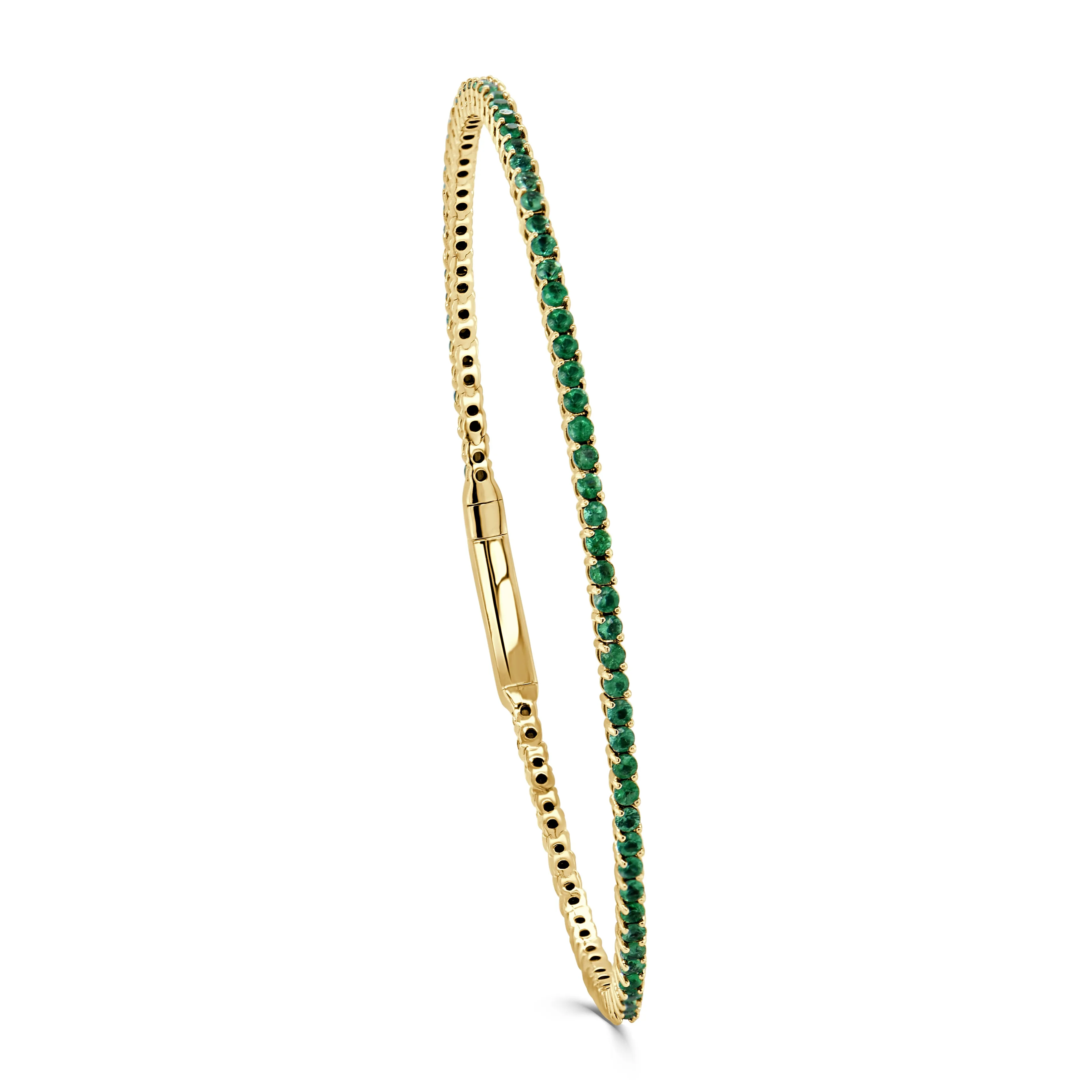 14K Gold & Green Emerald Flexible Eternity Bangle - 2.22ct