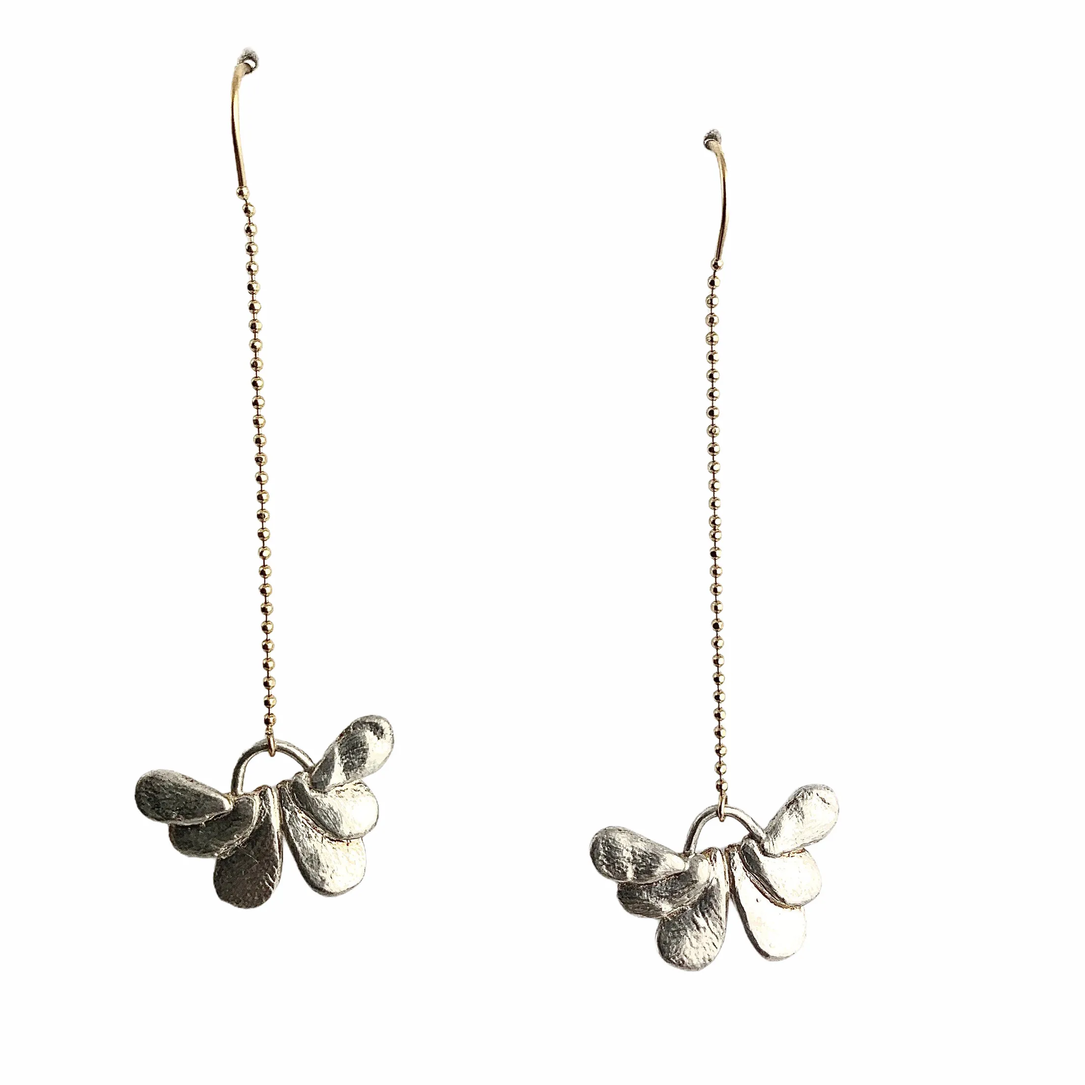 14k gold and silver butterfly threader earrings