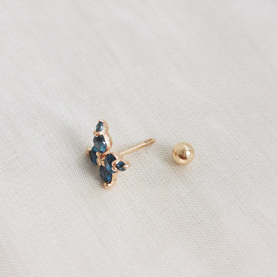 14k post Lily Blue Topaz Single Earring / Piercing