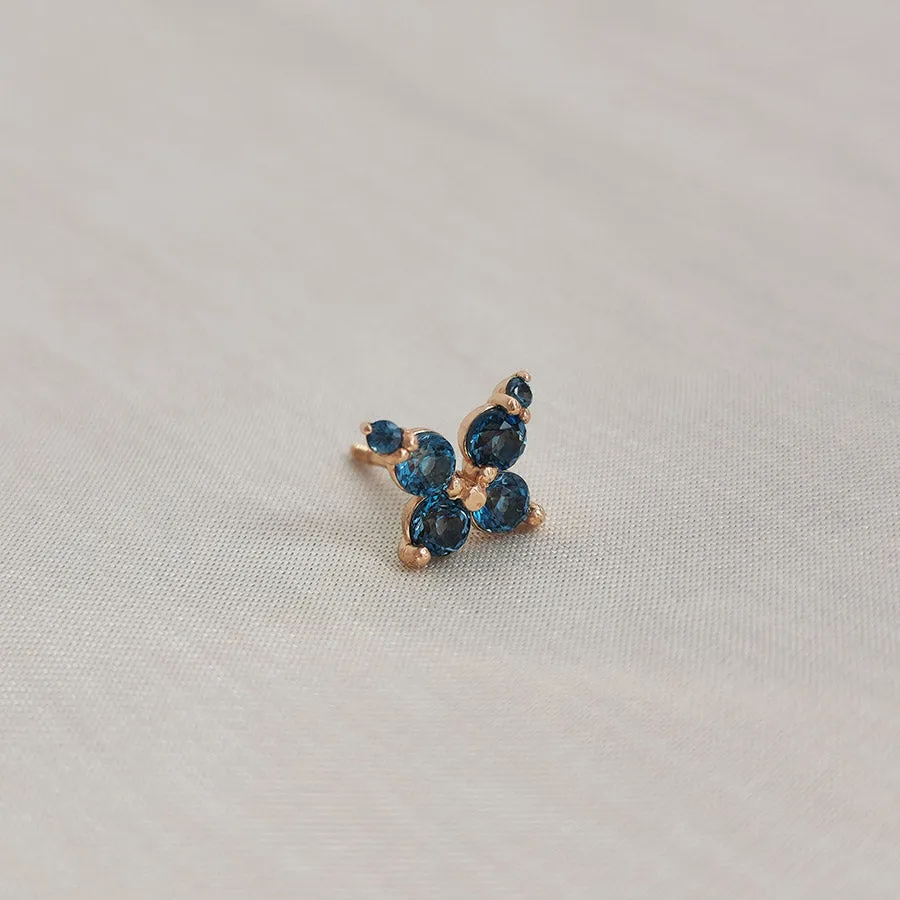 14k post Lily Blue Topaz Single Earring / Piercing