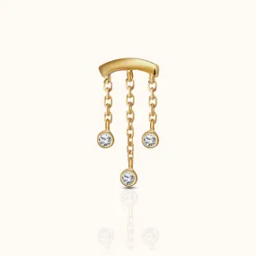 14K Solid Gold Chandelier Tassel CZ Bezel Drop Dangle Threadless Labret Flat Back Earring