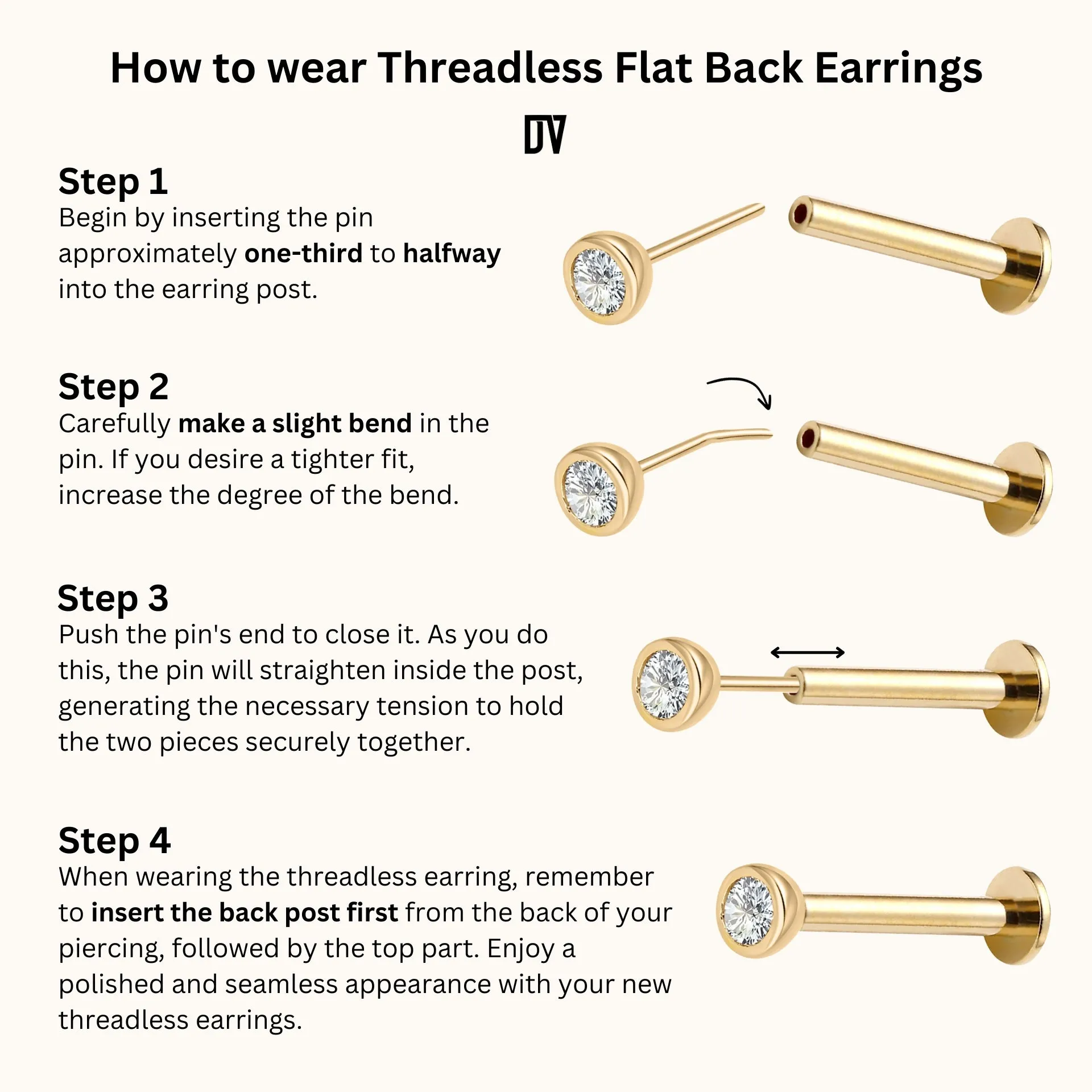 14K Solid Gold Chandelier Tassel CZ Bezel Drop Dangle Threadless Labret Flat Back Earring