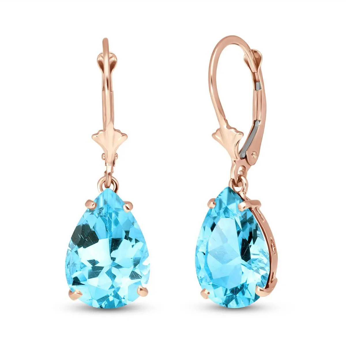 14K Solid Rose Gold Leverback Earrings Blue Topaz Series Limited Edition