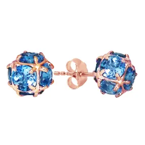 14K Solid Rose Gold Stud Earrings Natural Blue Topaz Certified
