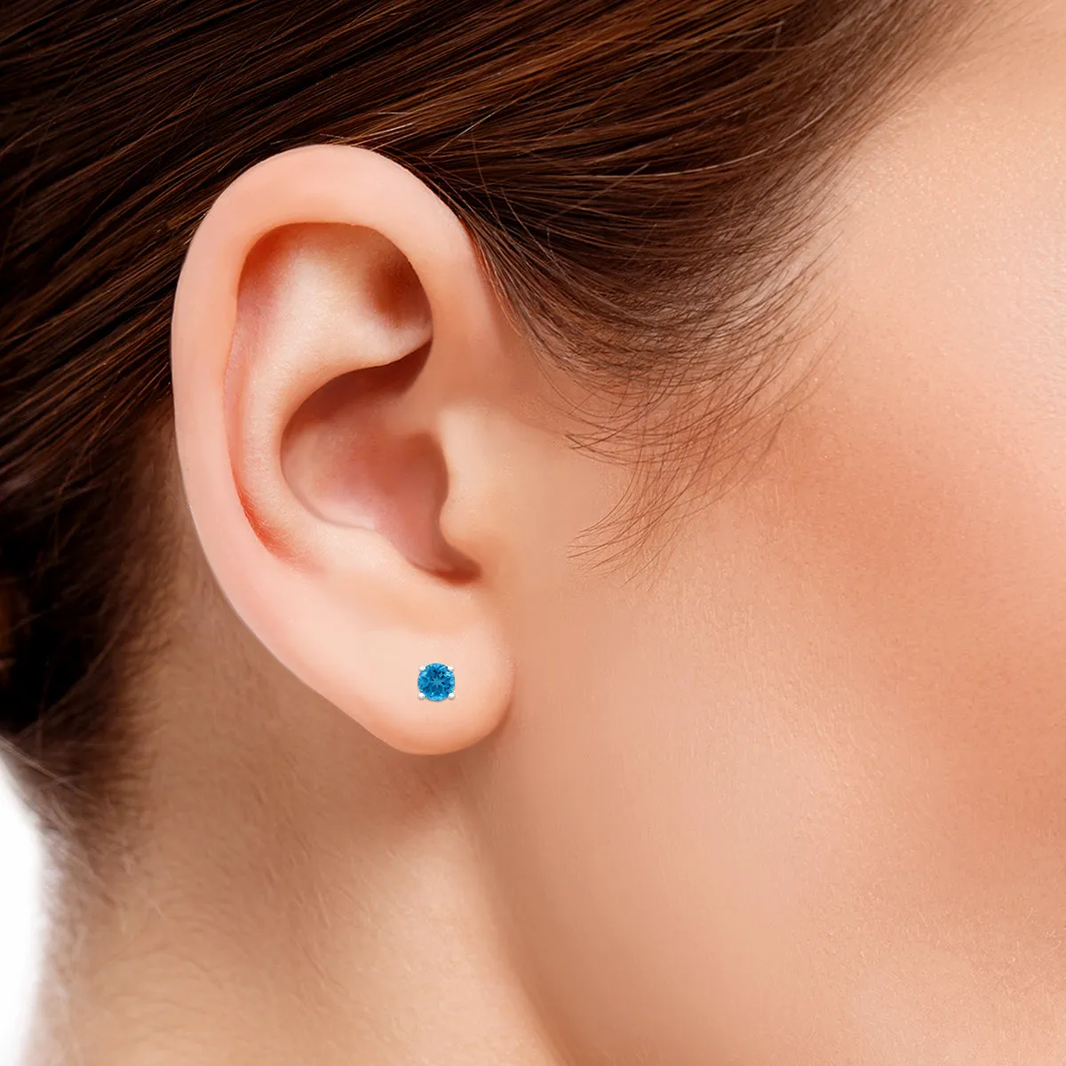 14K White Gold 6Mm Round Blue Topaz Earrings