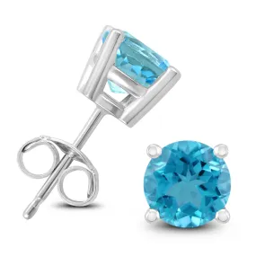 14K White Gold 6Mm Round Blue Topaz Earrings