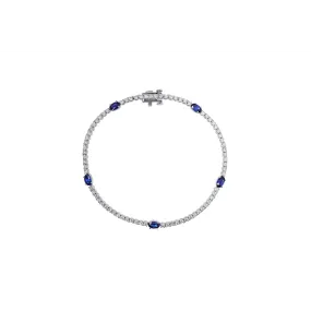 14K White Gold Oval Sapphire and Round Diamond Bracelet