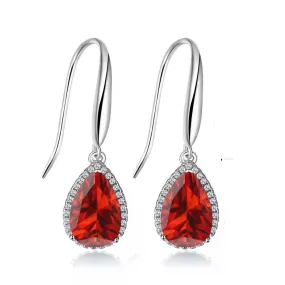 14k White Gold Plated 2 Ct Created Ruby Teardrop Earrings