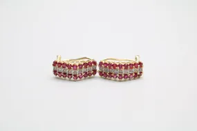 14K Yellow Gold Diamond & Ruby Lever Earrings (0.18 CTW)