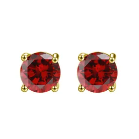 14k Yellow Gold Plated 3 Ct Round Created Ruby Stud Earrings