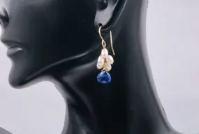 14KY Gold Blue Sapphire and pearl party earrings Gemstone Earrings Faceted Earrings Gold Faceted Drop Sapphire SKU:6142202