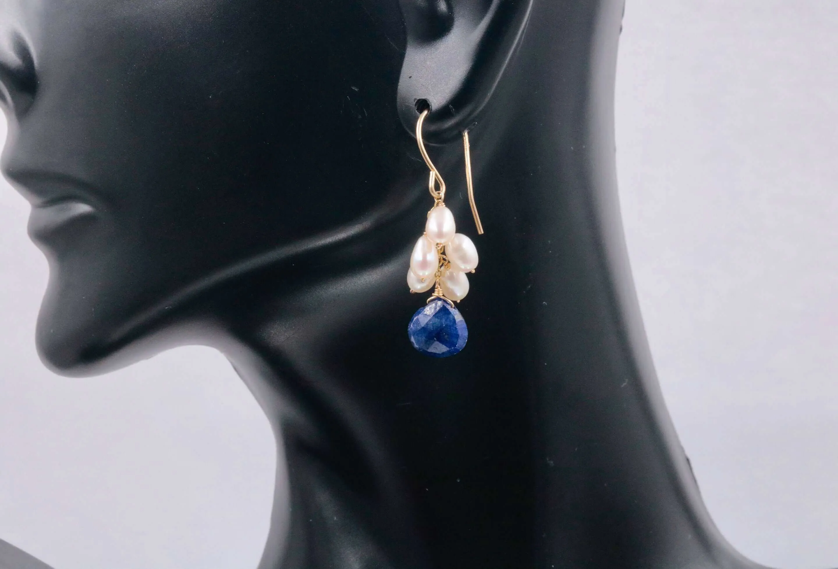14KY Gold Blue Sapphire and pearl party earrings Gemstone Earrings Faceted Earrings Gold Faceted Drop Sapphire SKU:6142202