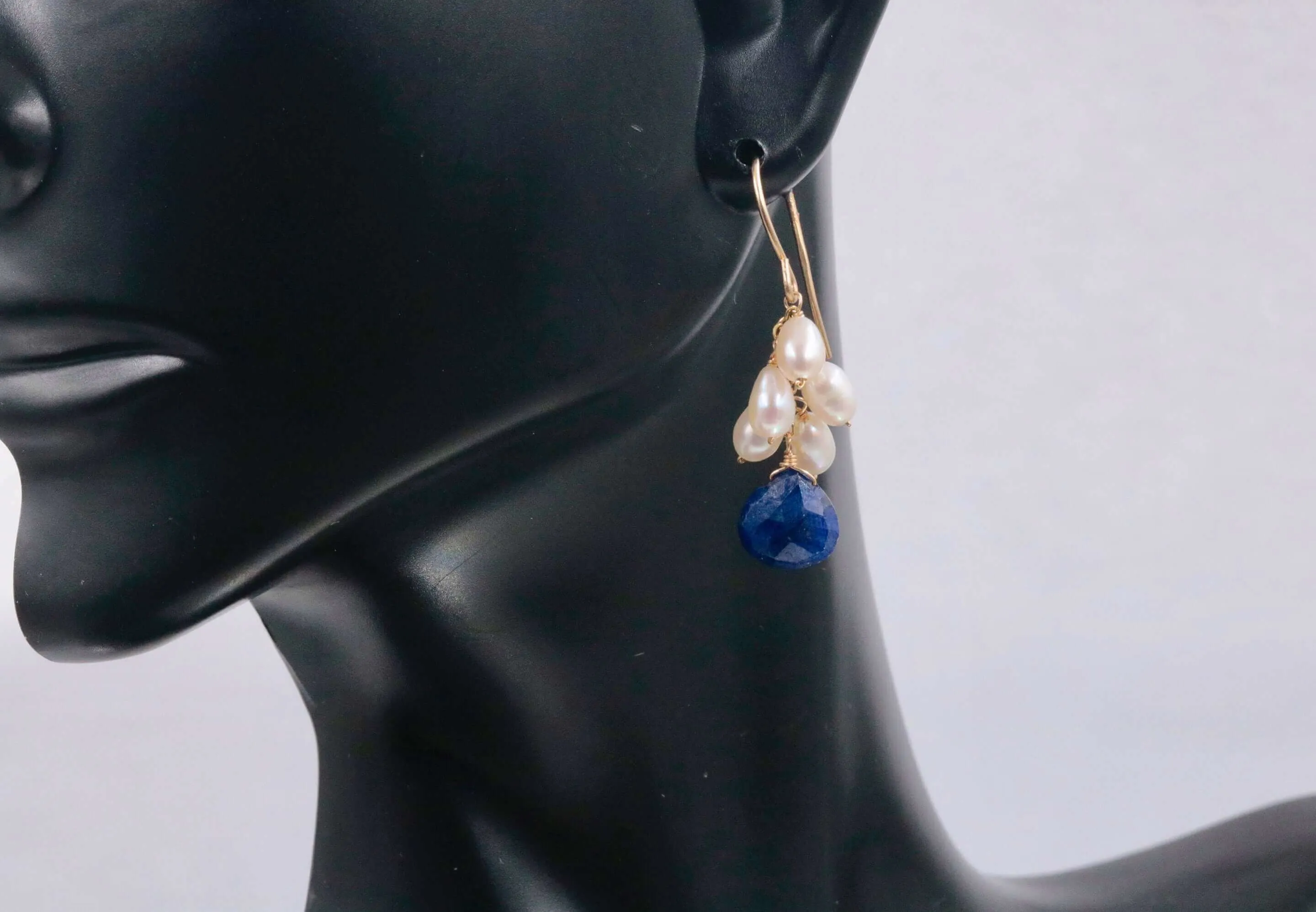 14KY Gold Blue Sapphire and pearl party earrings Gemstone Earrings Faceted Earrings Gold Faceted Drop Sapphire SKU:6142202
