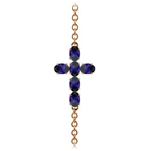1.7 Carat 14K Solid Rose Gold Cross Bracelet Natural Sapphire