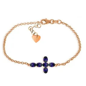 1.7 Carat 14K Solid Rose Gold Cross Bracelet Natural Sapphire