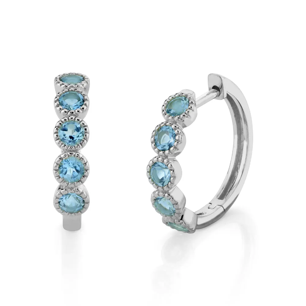 18K Gold Blue Topaz Bubble Huggie Earrings