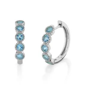 18K Gold Blue Topaz Bubble Huggie Earrings