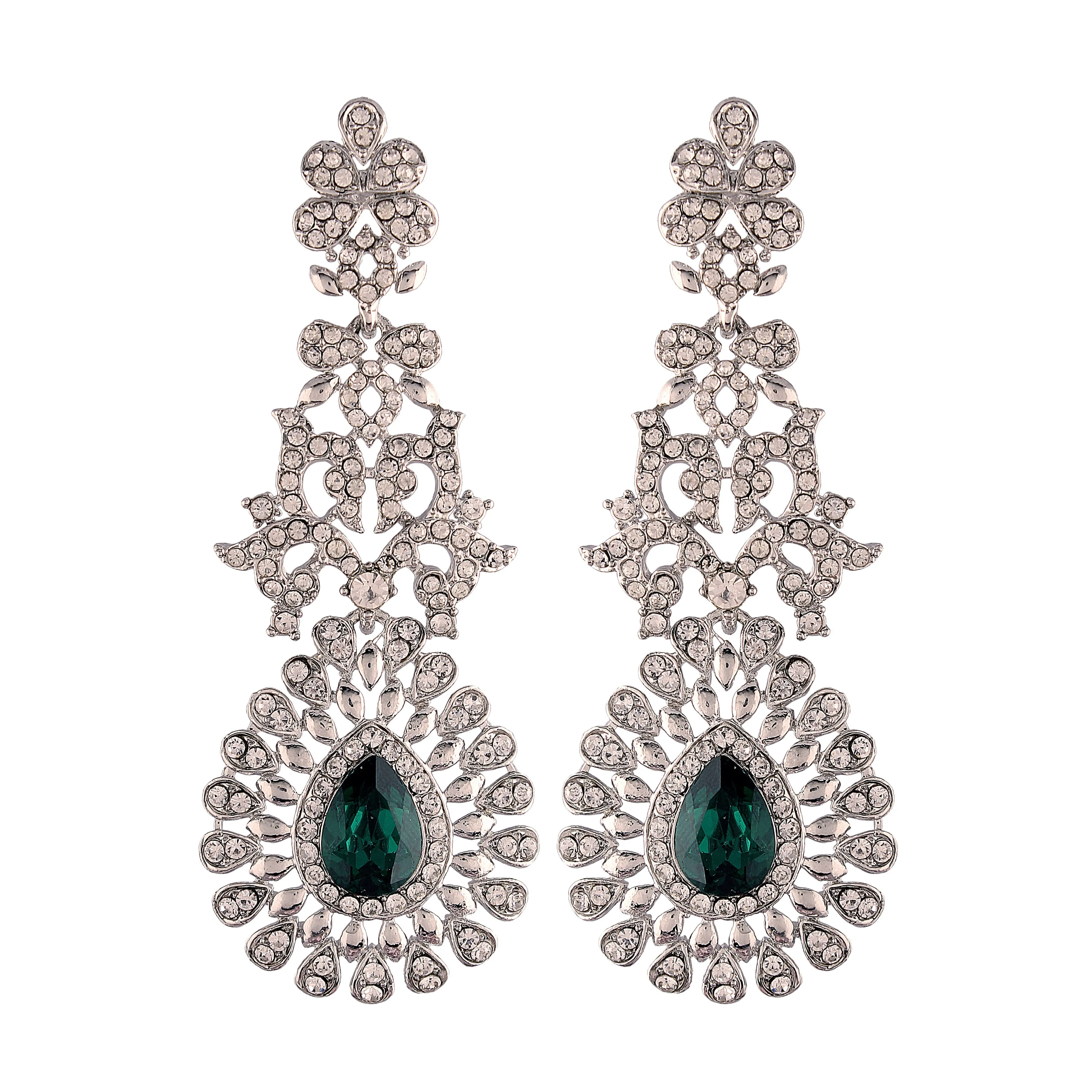 18k Rhodium Plated Austrion Diamond Sparkling Dangle Earrings for Women