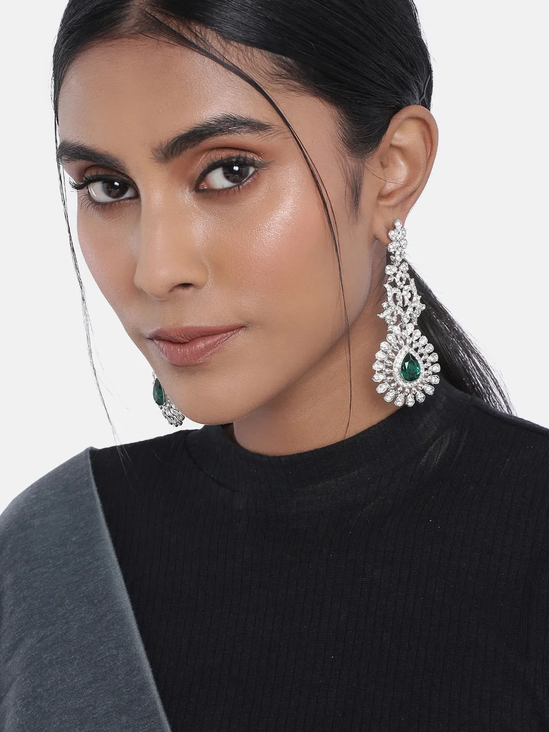 18k Rhodium Plated Austrion Diamond Sparkling Dangle Earrings for Women