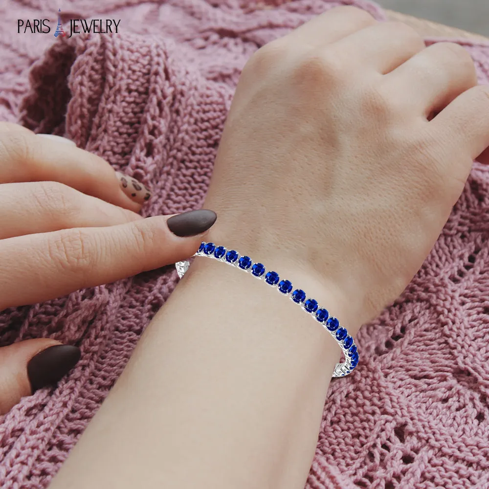 18k White Gold 6 Cttw Created Blue Sapphire CZ Round Adjustable Tennis Plated Bracelet