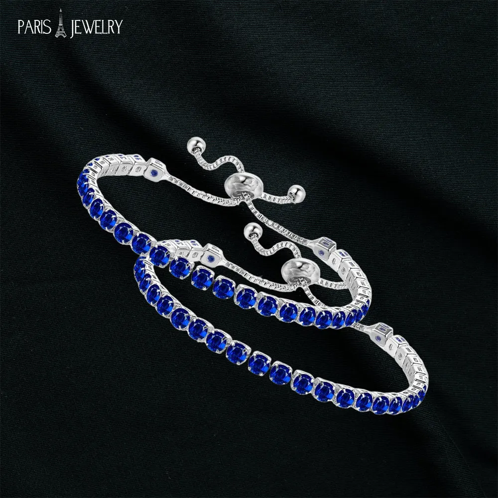 18k White Gold 6 Cttw Created Blue Sapphire CZ Round Adjustable Tennis Plated Bracelet