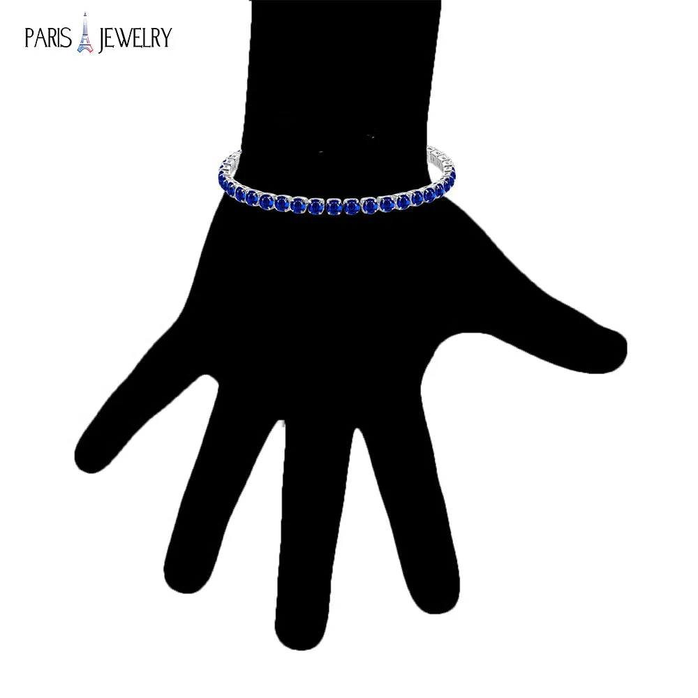 18k White Gold 6 Cttw Created Blue Sapphire CZ Round Adjustable Tennis Plated Bracelet