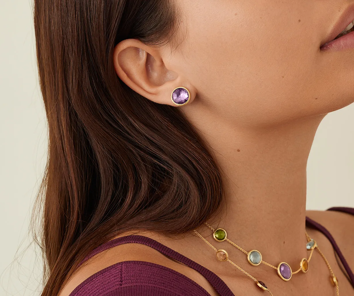 18K Yellow Gold Amethyst Medium Stud Earrings