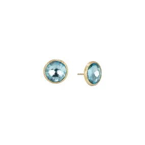 18K Yellow Gold and Blue Topaz Large Stud Earrings