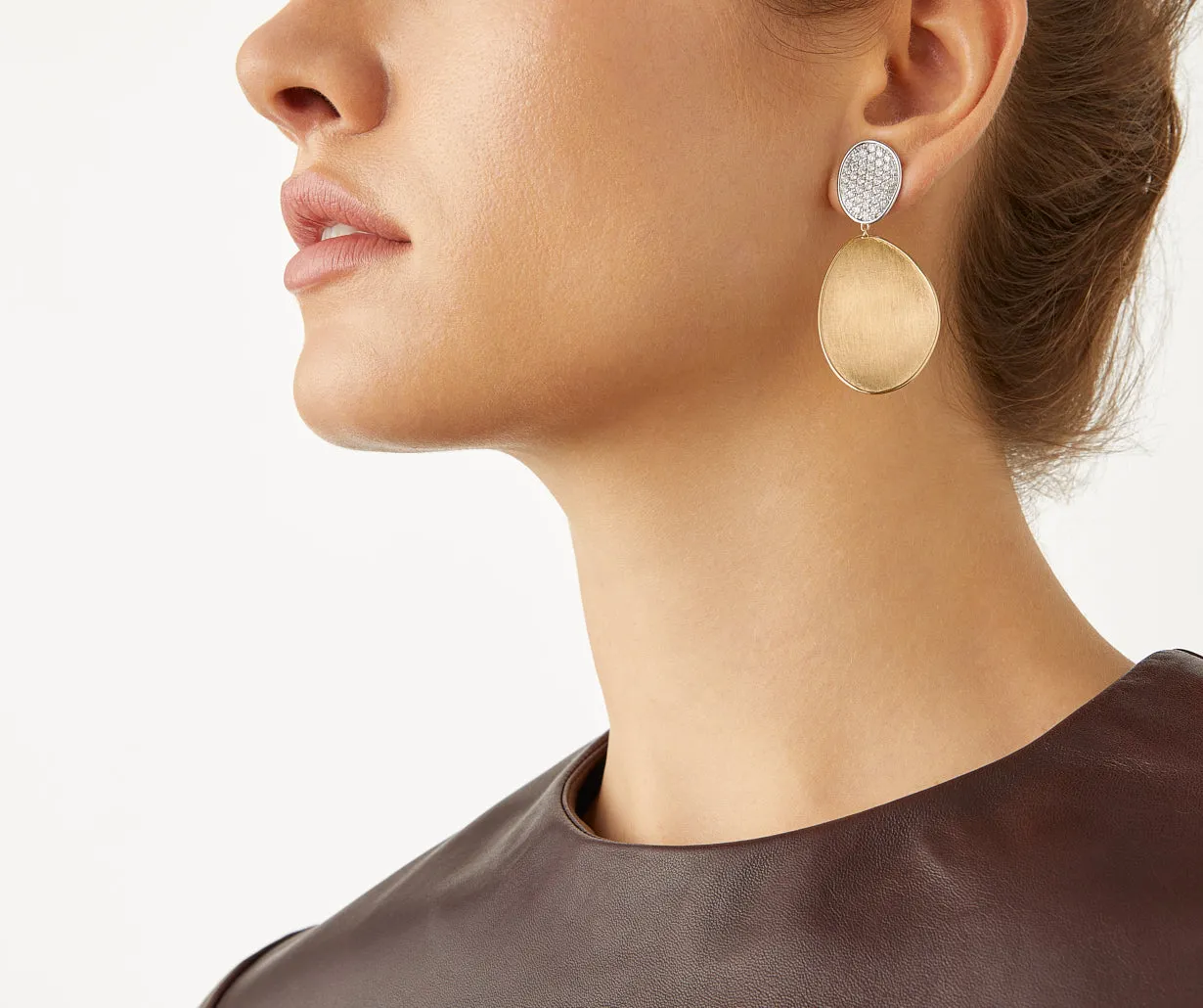 18K Yellow Gold Double Drop Earrings With Diamonds, Large