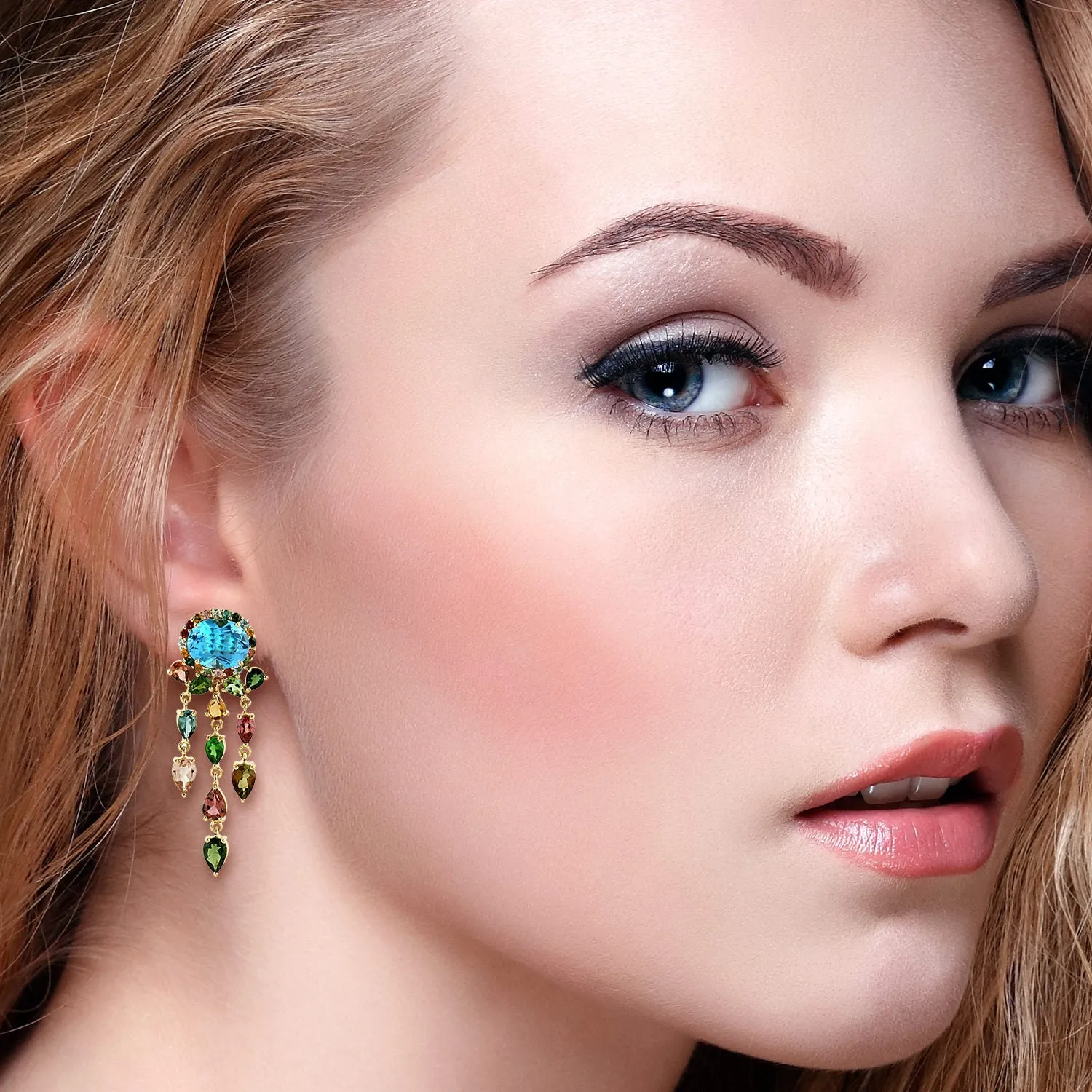 18Kt Gold Topaz Tourmaline Chandelier Earrings November Birthstone Jewelry Gift