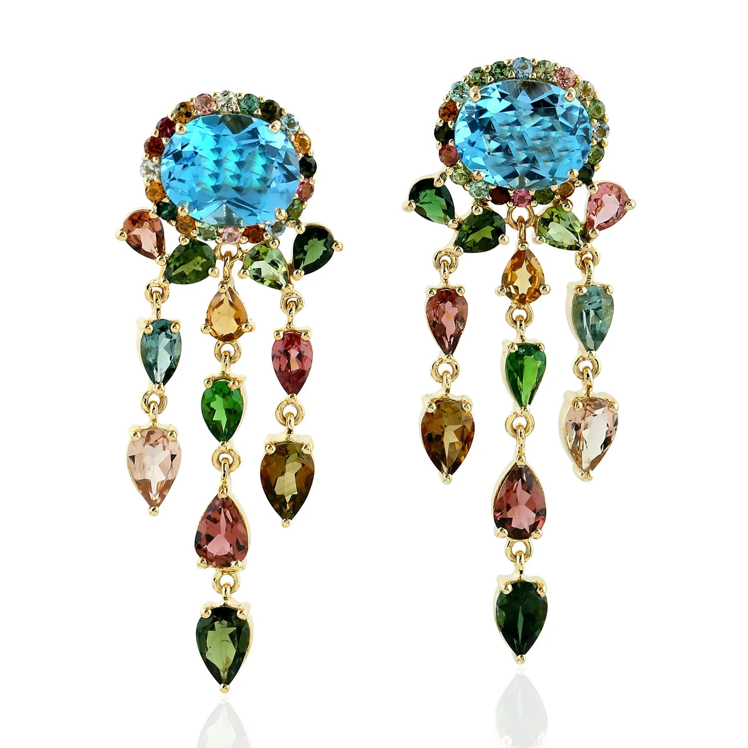 18Kt Gold Topaz Tourmaline Chandelier Earrings November Birthstone Jewelry Gift