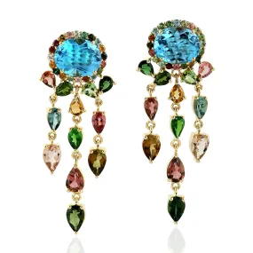 18Kt Gold Topaz Tourmaline Chandelier Earrings November Birthstone Jewelry Gift