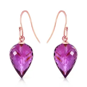 19 Carat 14K Solid Rose Gold Fish Hook Earrings Natural Amethyst