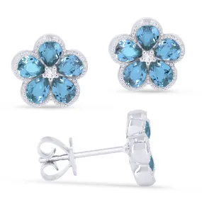 1.98Ct Swiss Blue Topaz Stud Earrings In 14K White Gold