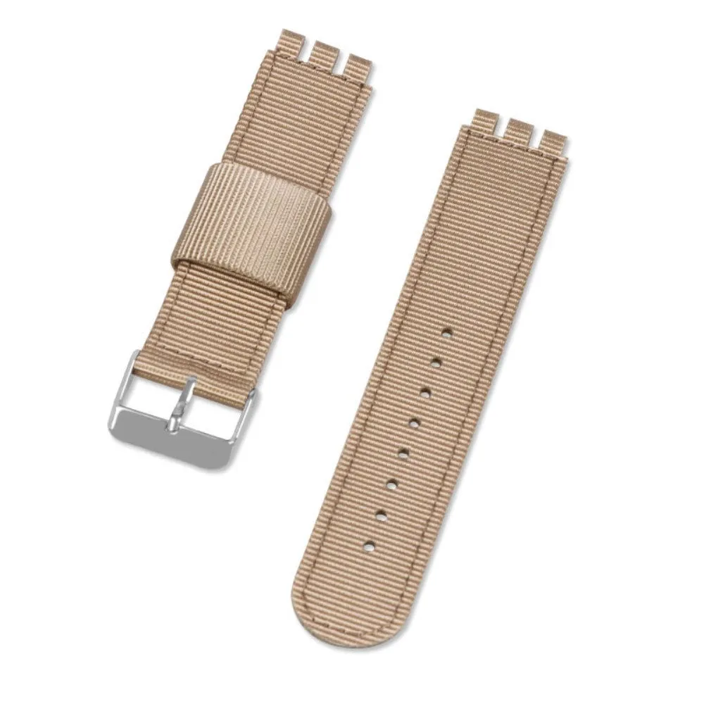 19mm Universal nylon   canvas watch strap silver buckle - Khaki
