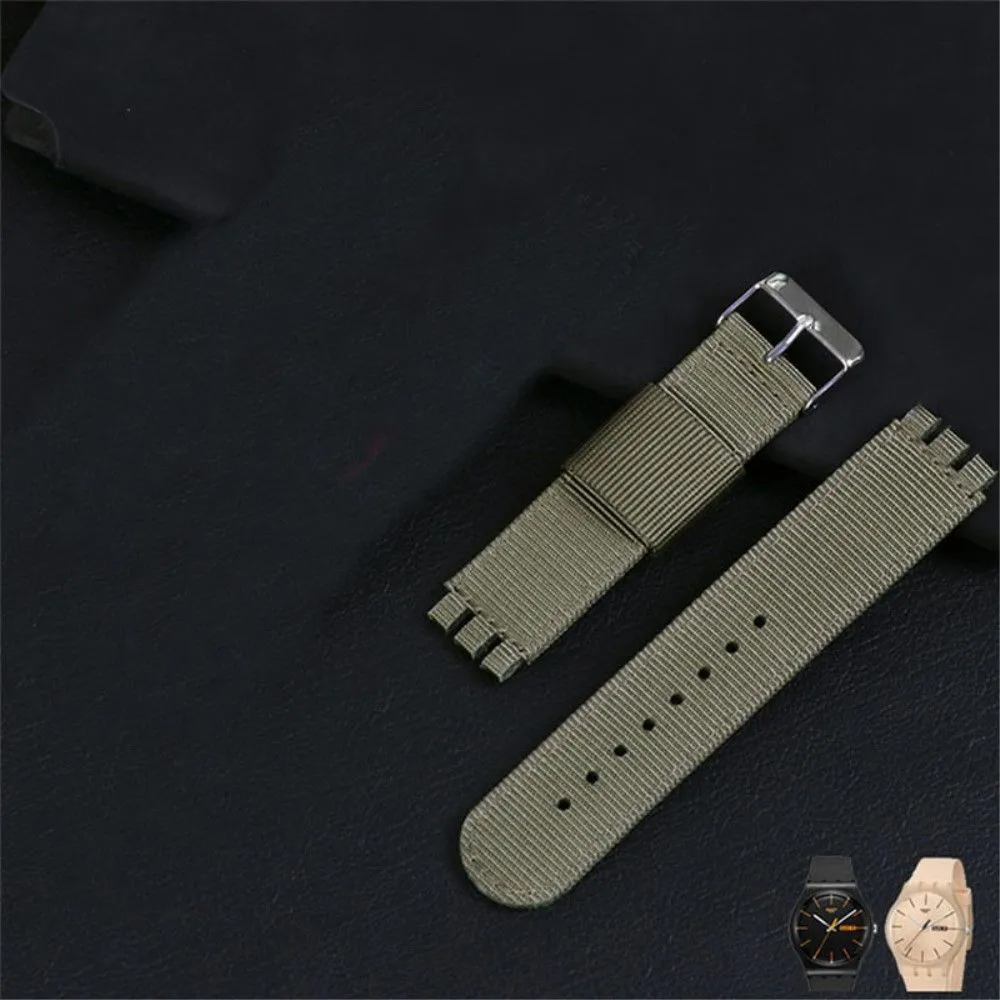 19mm Universal nylon   canvas watch strap silver buckle - Khaki