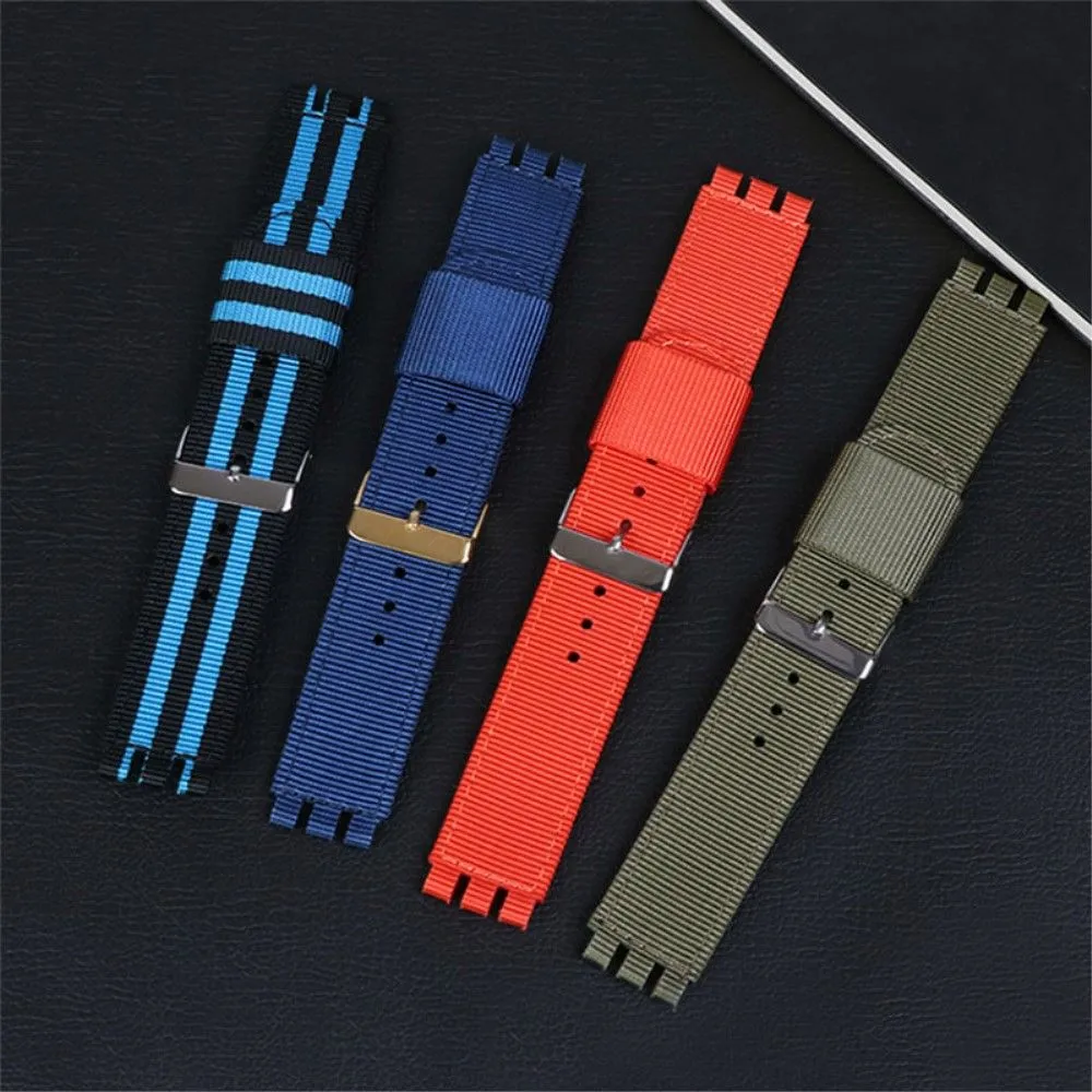 19mm Universal nylon   canvas watch strap silver buckle - Khaki